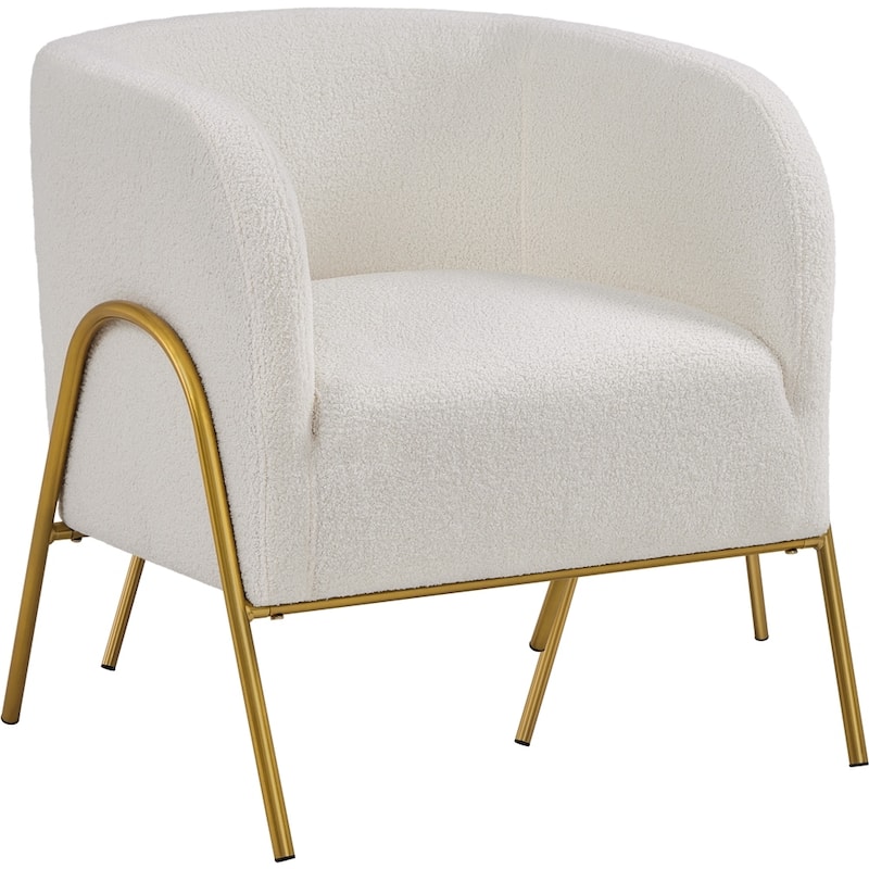 Yaheetech Modern Boucle Barrel Accent Chair with Gold-tone Metal Legs - 27"×27"×28.5" - Ivory