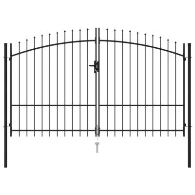 Fence Gate Double Door with Spike Top Steel 9.8'x6.6' Black