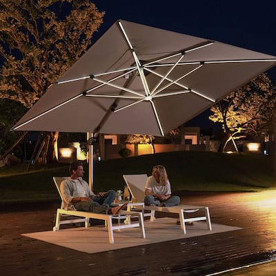 PURPLE LEAF 11 ft Double Top LED Square Patio Cantilever Umbrella
