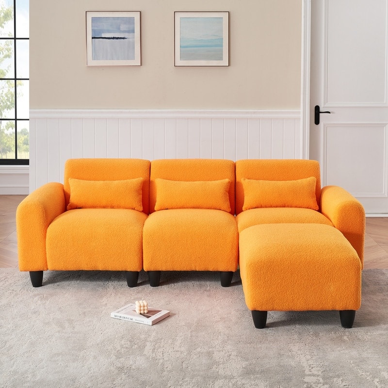 84.6" Teddy velvet L-shaped modular sofa