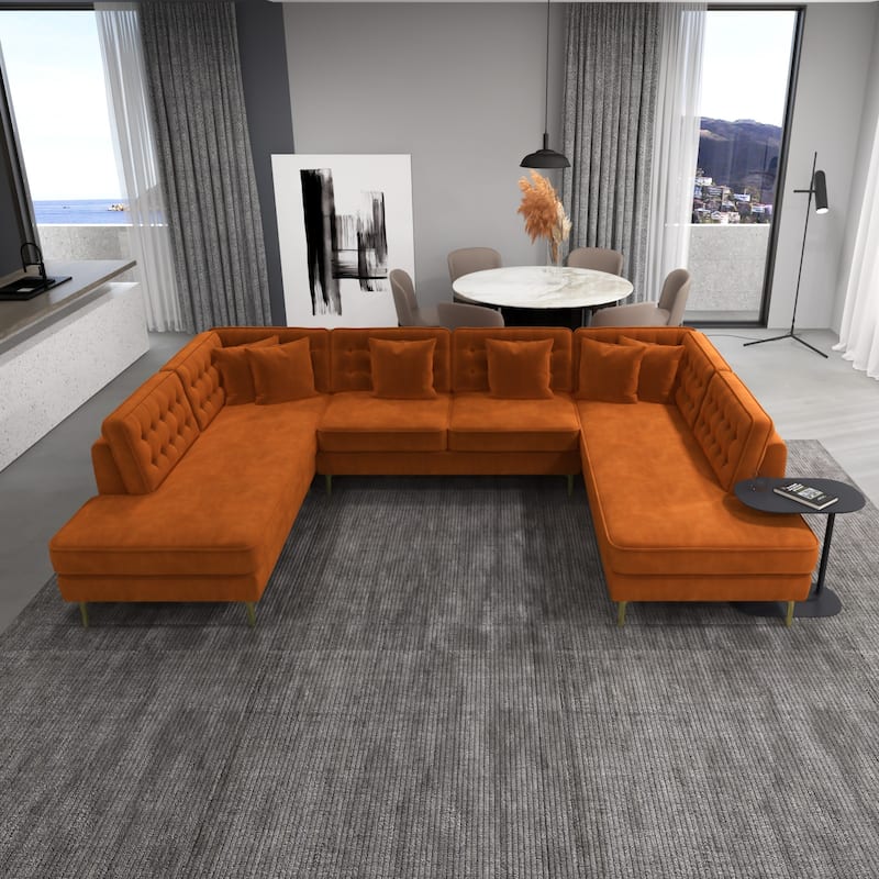 Cales Modern Living Room U-Shaped Velvet Corner Sectional Couch - Burnt Orange Velvet