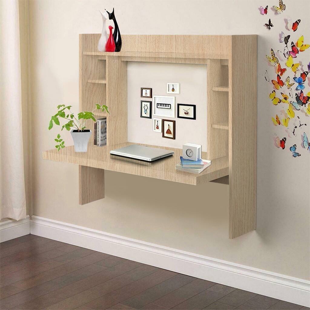 Wall Mounted Desk With Storage Shelves Home Computer Table Floating Dining Desk