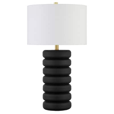 25” High Contemporary Ceramic Table Lamp with Drum Shade E26 Base for Bedroom or Living Room - 25” H x 14”W x 14”D