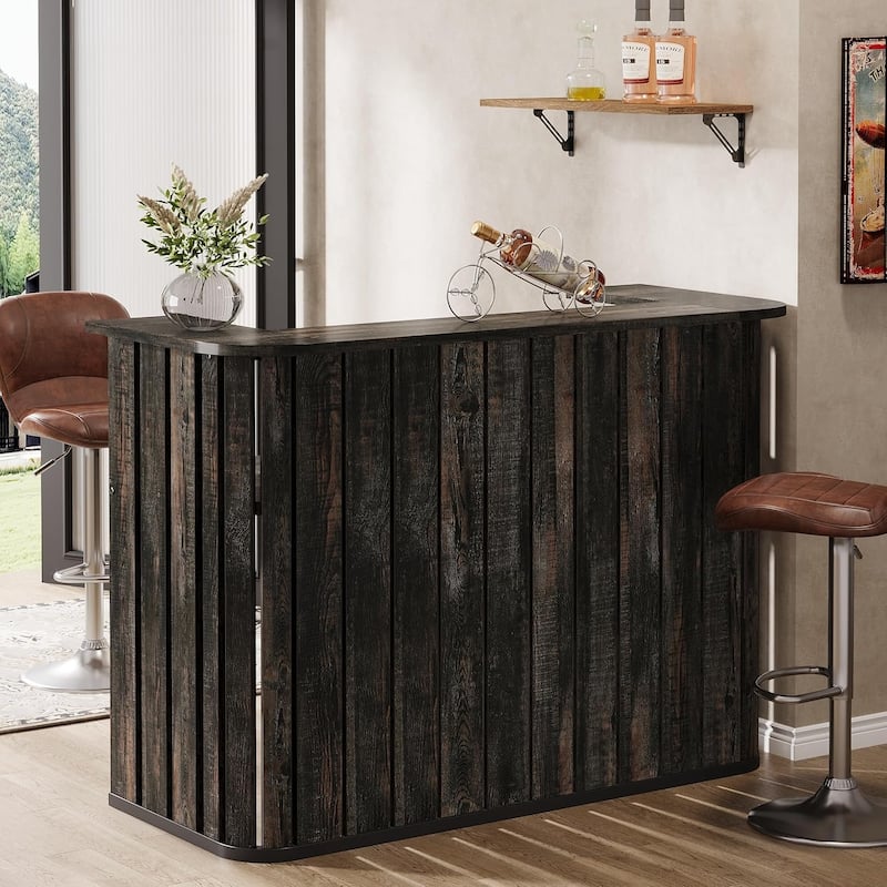 63" U-Shaped Home Bar Unit, Modern Farmhouse Bar Table with 2-Tier Shelves - 62.99" L x 23.62" W x 43.89" H