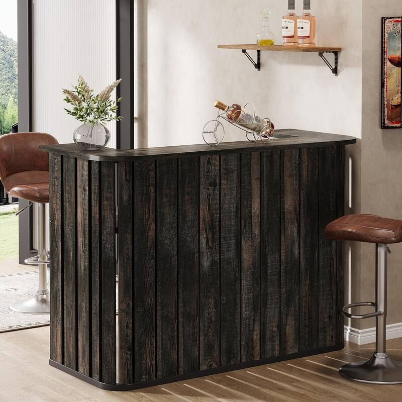 63-Inch Home Bar Unit, Farmhouse Liquor Bar Table - Dark Brown