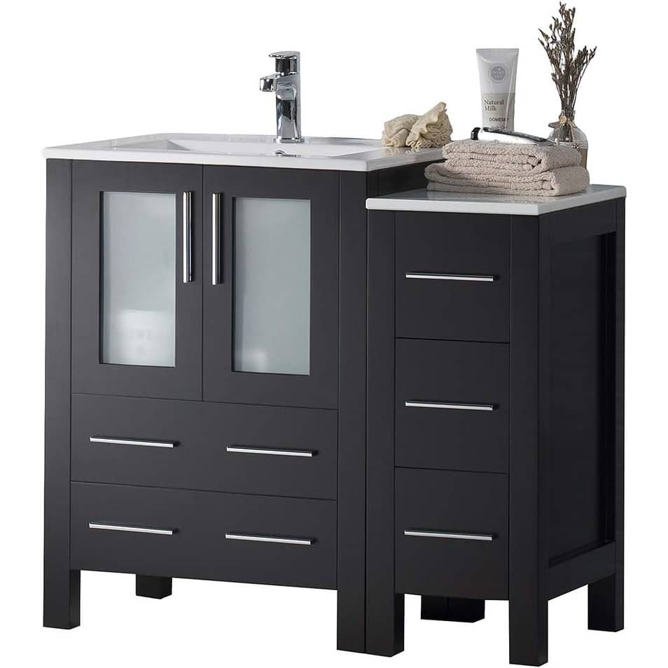 Blossom 36" Solid Wood Bathroom Vanity w/ Ceramic Sink & Side Cabinet