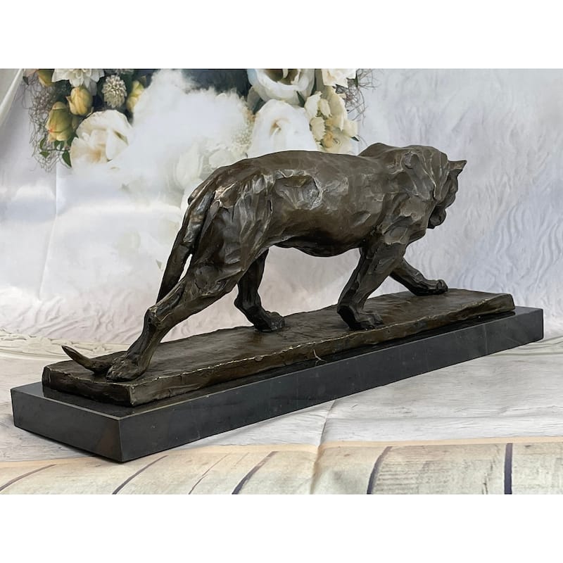 African Lioness Wildlife Animal Bronze Statue Marble Figure Art Decor