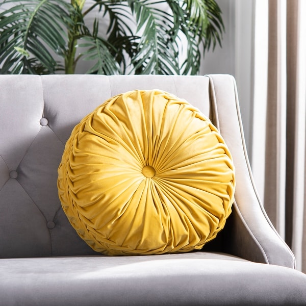 Safavieh Leila 18-inch Button Tufted Round Velvet Pillow. Opens flyout.