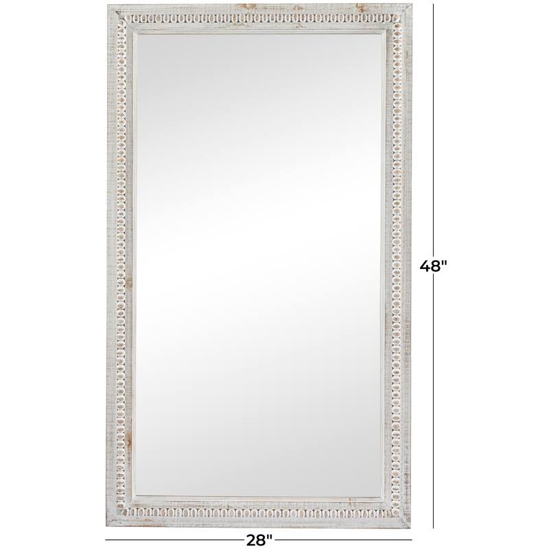 Wood Carved Beaded Wall Mirror - White - Roche River Decor - 1"W x 28"L x 48"H