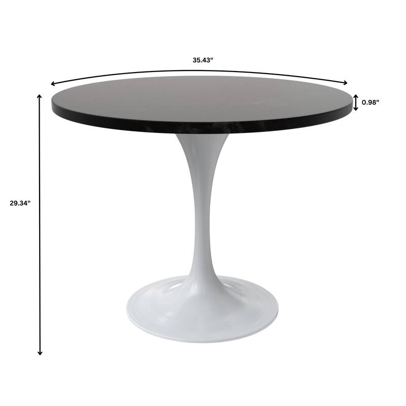LeisureMod Verve 36" Round Dining Table with MDF Wood TableTop and White Steel Base for Kitchen & Dining Room