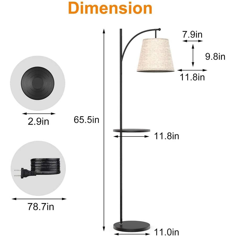 Floor Lamp With Table Modern Reading Living Room Black Shade Wood Tall