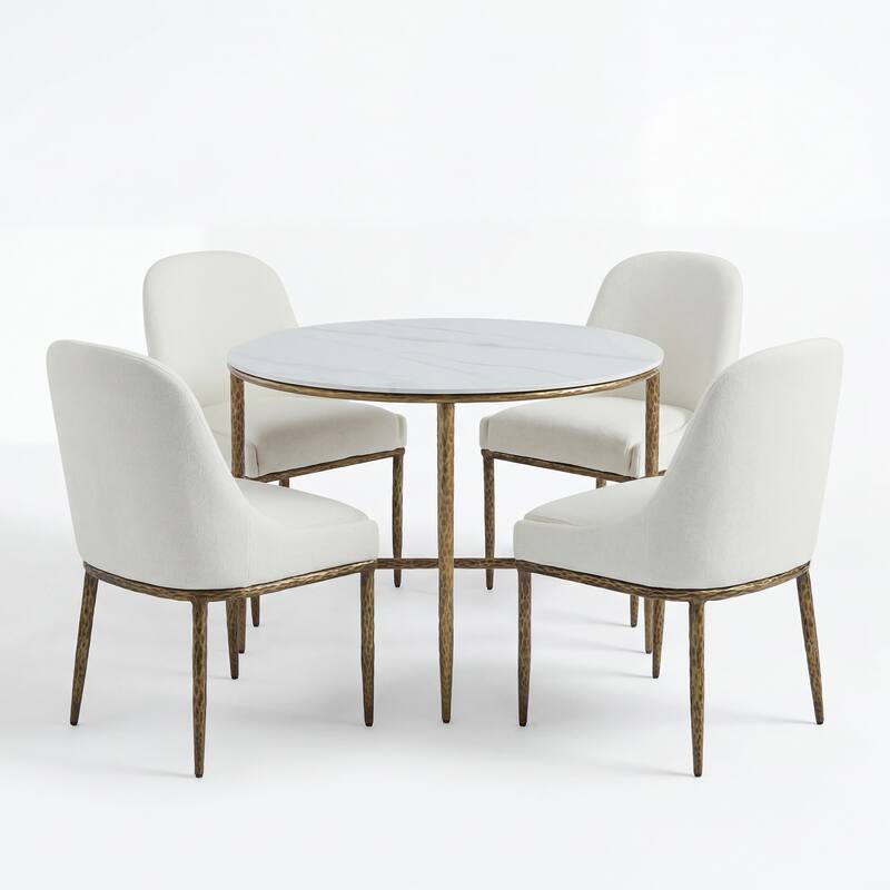 Christopher Knight Home - 5-Piece Industrial Metal Top Dining Set with Upholstered Chairs