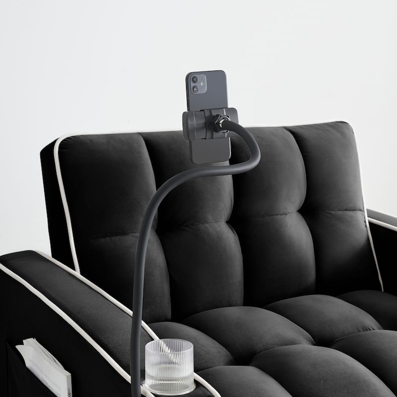Versatile Foldable Sofa Bed in Black with Adjustable Back, USB Port, Ashtray and Phone Stand