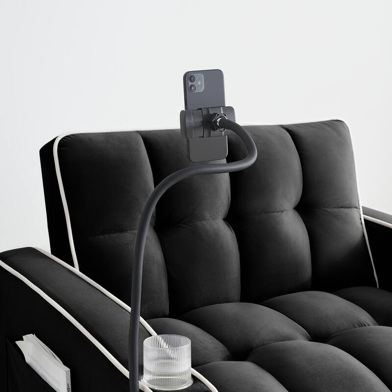foldable sofa bed , modern sofa sofa velvet pull-out bed, adjustable back and with USB port and ashtray and swivel phone stand
