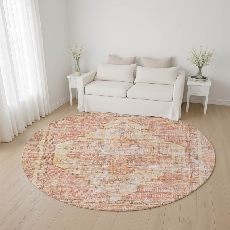 Premium Washable Super Soft Vintage Traditional Mayfield Rug - Terracotta - 8' x 8'