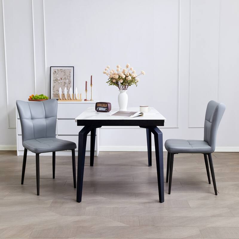 Set of 2 Side Chair Vanity Chair Office Chair Light Gray Leather Upholstered Dining Chair with Iron Legs
