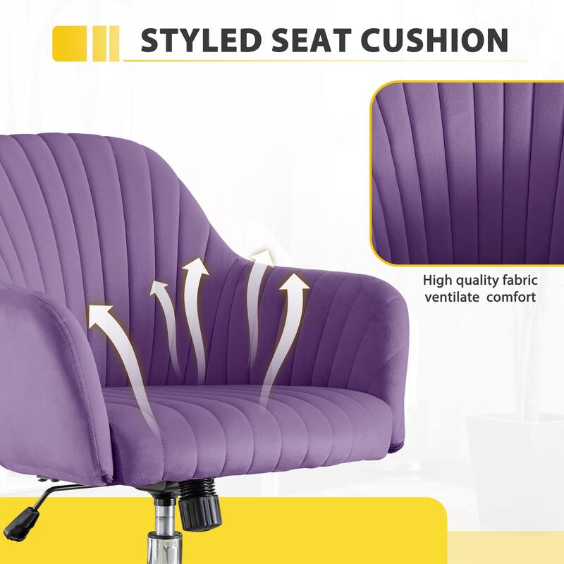 Modern Home Office Lounge Chair with Velvet Fabric Adjustable Height Metal Base and Casters, for Office