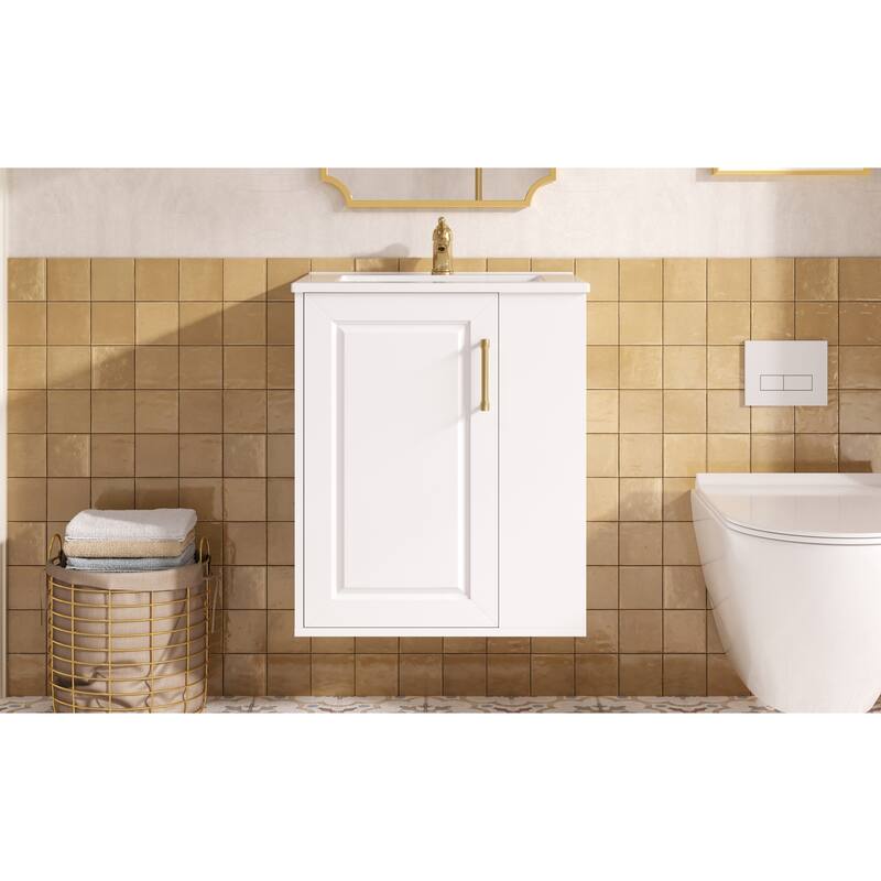 Roomfitters 20 Inch Wall Mounted Bathroom Vanity & Side Cabinet Combo, Floating Storage Station with Sink, White