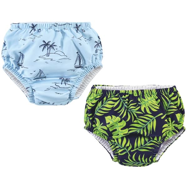 slide 1 of 1, Hudson Baby Infant Boy Swim Diapers, Tropical Leaves 0-6 Months - Tropical Leaves