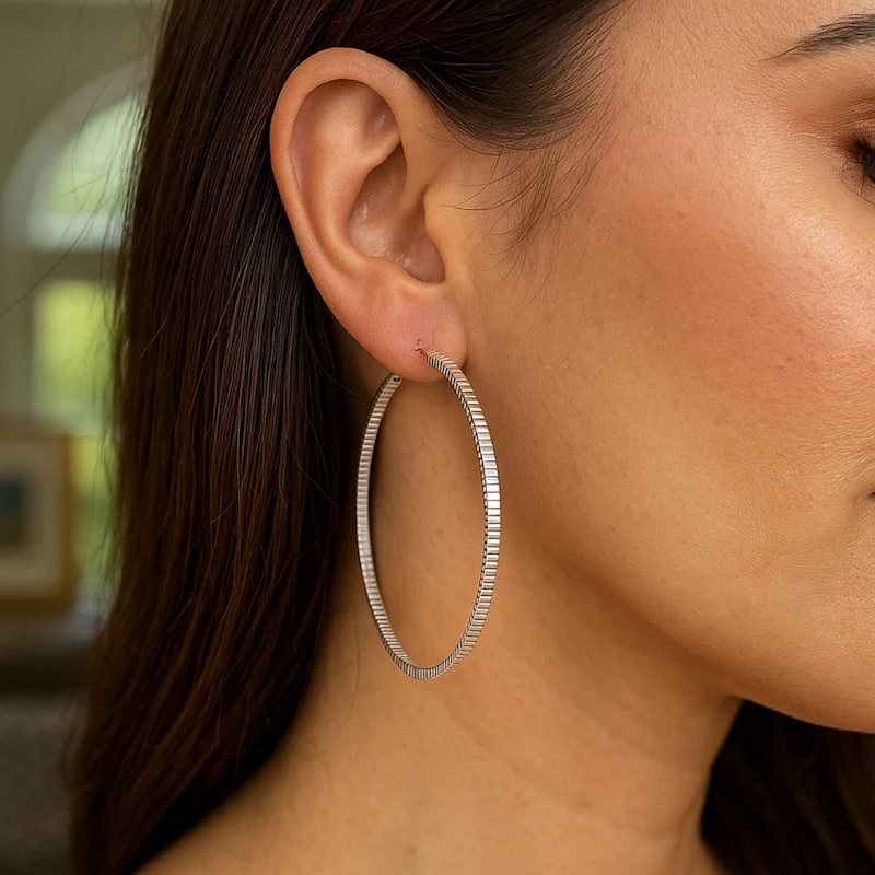 MayaMila Ridge Textured Hoop Earrings in Sterling Silver