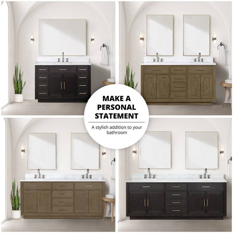 Abbey 48 in W x 22 in D Black Oak Single Bath Vanity, White Quartz Top, Faucet Set, and 46 in Mirror - Black Oak