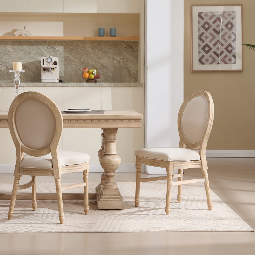 Dining Chairs Set of 2, Upholstered Chairs with Round Back, Wire Drawing and Carving Techniques,Disassemblable and Stackable