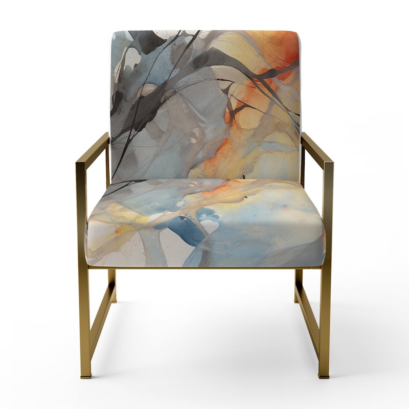 Designart "Marble Serenity Colorful Gray Watercolor Waves I" Upholstered Abstract Shapes Accent Chair and Modern Arm Chair