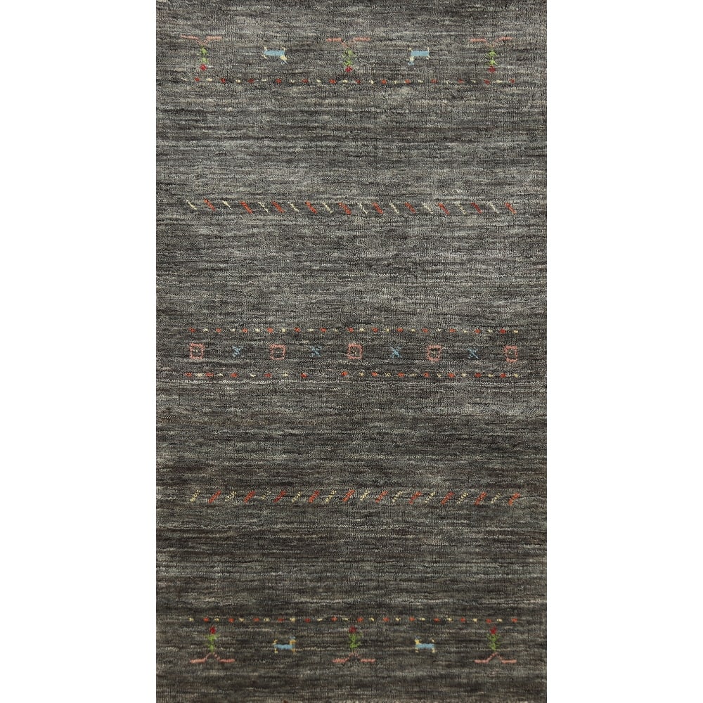 Gabbeh Indian Rug Hand-Knotted Grey Foyer Wool Carpet - 2'6" x 5'7"