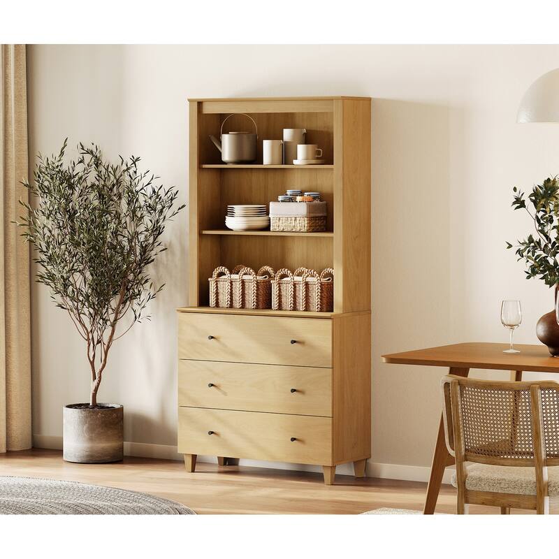 Modern 71" Tall Pantry Cabinet with Drawers & Adjustable Shelf for Kitchen