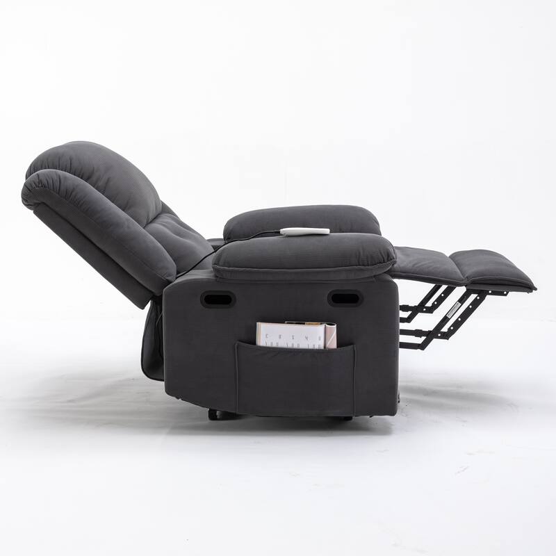 Corduroy Power Lift Recliner with Massage & Extendable Armrests