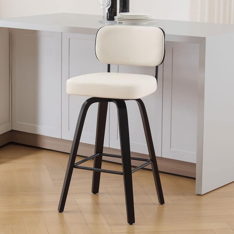 26"/29" Swivel Counter/Bar Stools with Black Bentwood Legs - Single - Cream-Leather Back - Bar Height