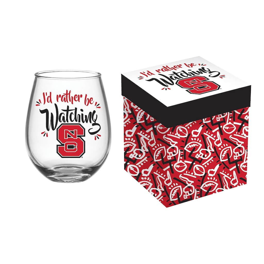 North Carolina State University, 17 oz Stemless Wine Glass w/ Gift Box