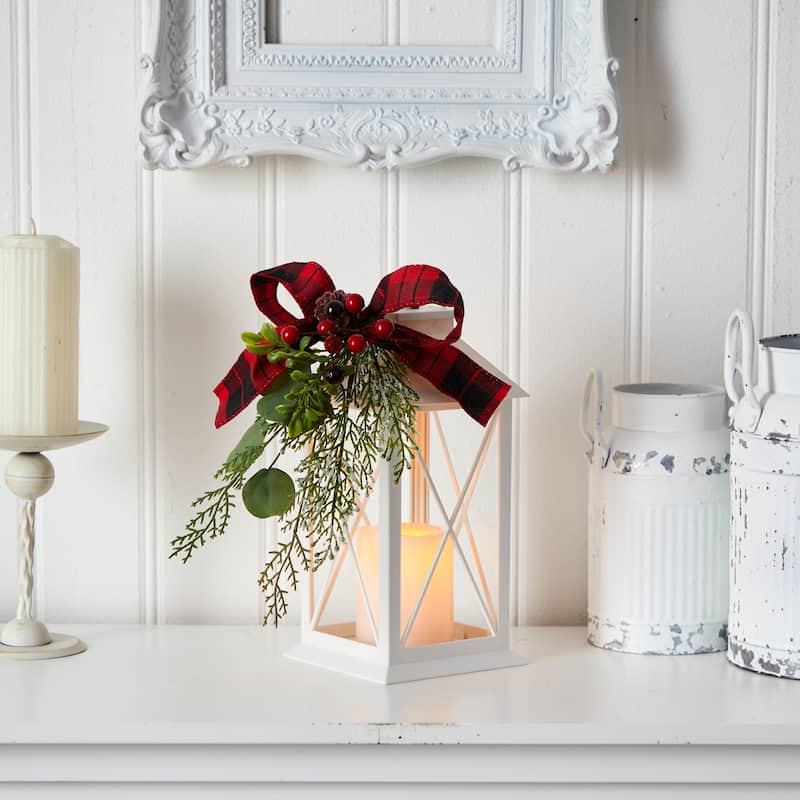 12” Battery Operated Berry with Decorative Bow Christmas Lantern