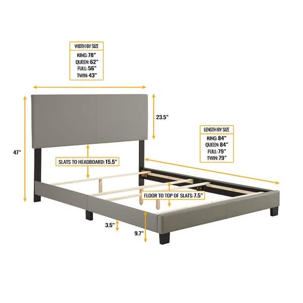 dimension image slide 2 of 4, Boyd Sleep Florence Faux Leather Upholstered Bed Frame with Headboard