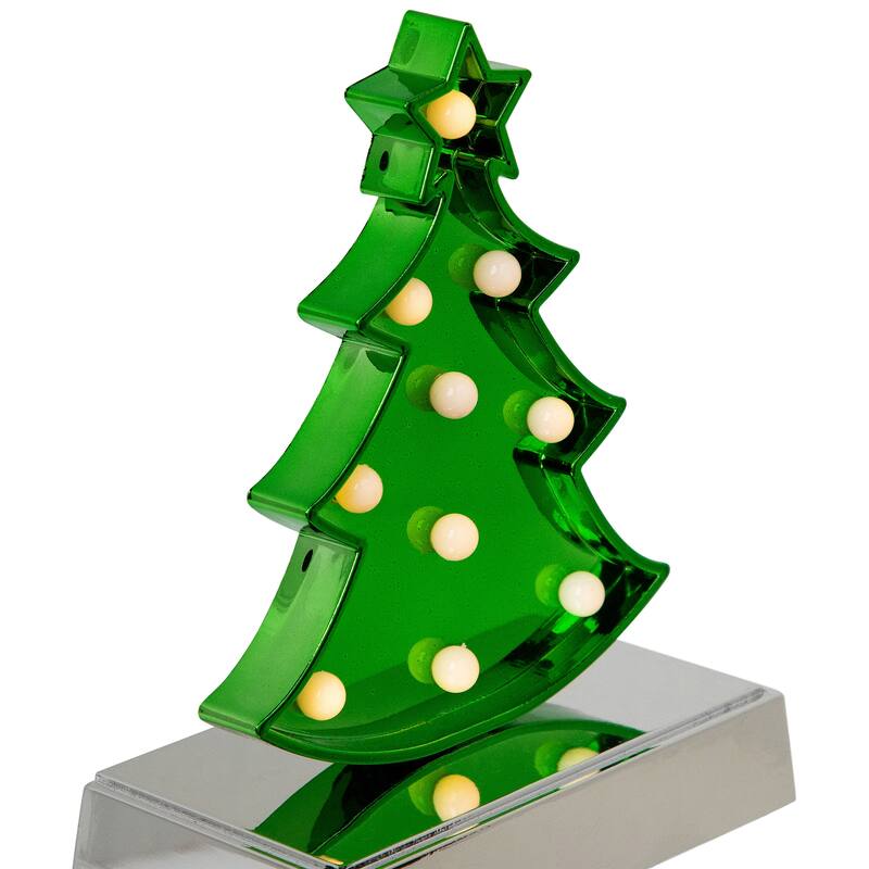 LED Lighted Shiny Christmas Tree Stocking Holder - 7" - Silver and Green