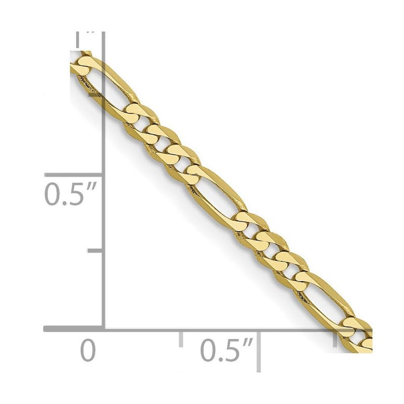 Curata 10k Yellow Gold 2.75mm Flat Figaro Chain Necklace (Lobster) Options: 16 18 20 22 24