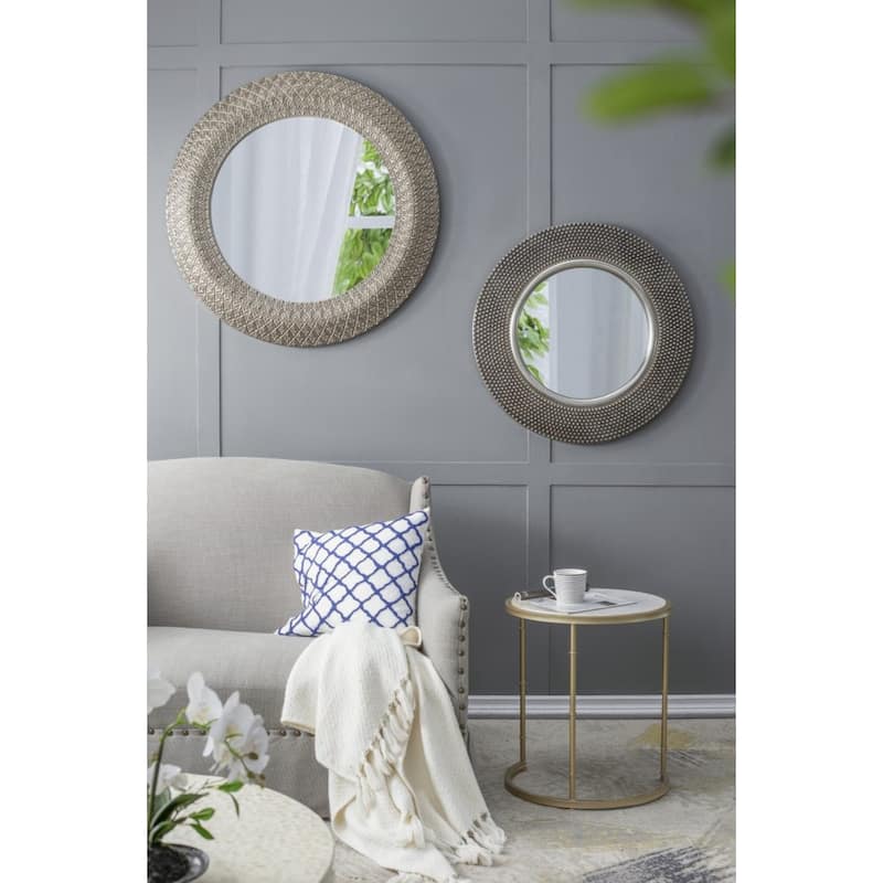 Large Sculpted Frame Round Wall Mirror - 39.25" - Silver