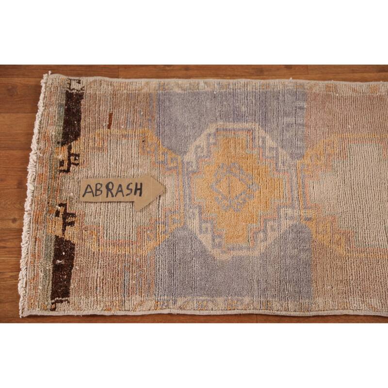 Hand Knotted Oriental 100% Wool Carpet Transitional Geometric Beige & Ivories Anatolian Area Rug - 2' 9'' X 1' 7''