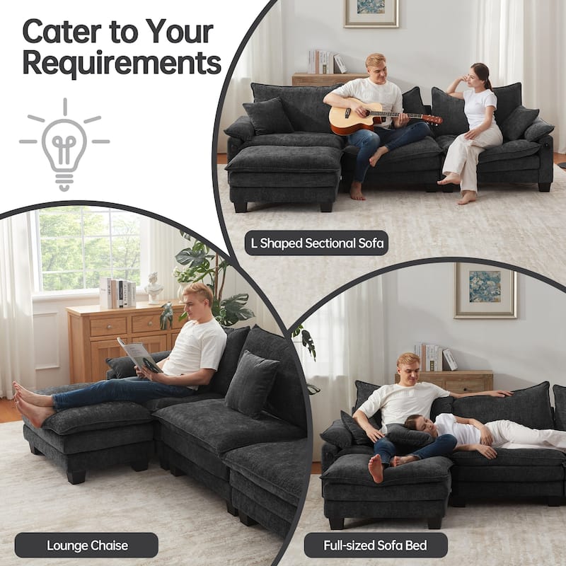 Modular Sectional Sofa Set Convertible Sectional Sleeper Sofa with Chaise for Apartment