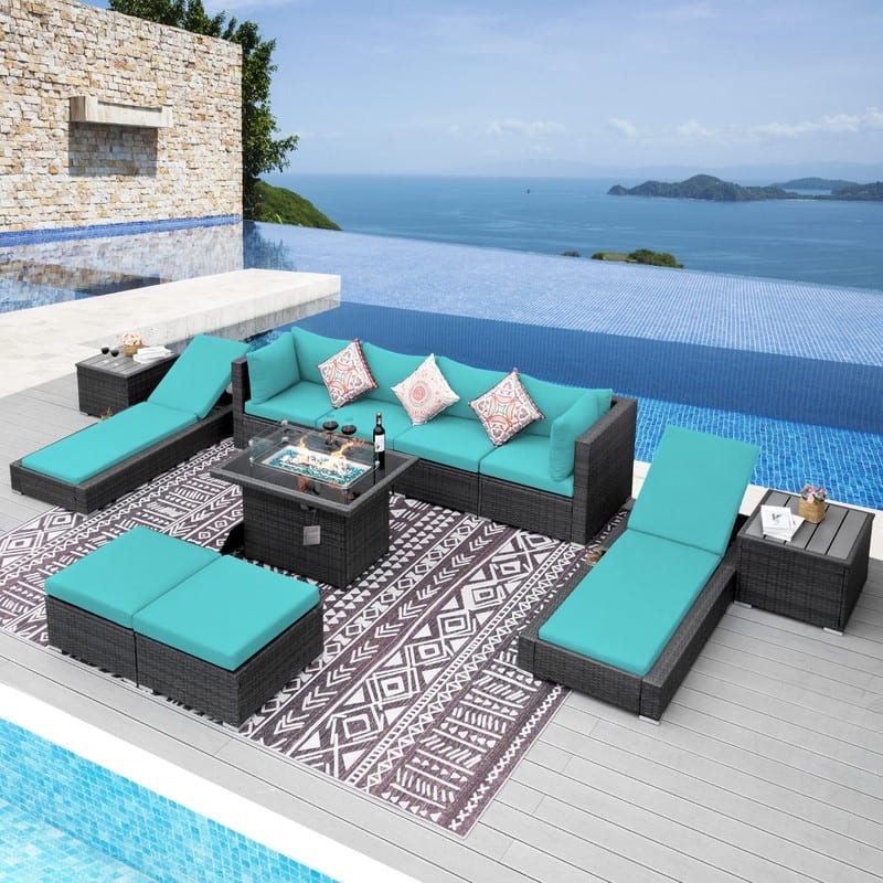 FINCATI 11 Pieces Patio Furniture Set Outdoor Sectional Sofa with Firepit Table