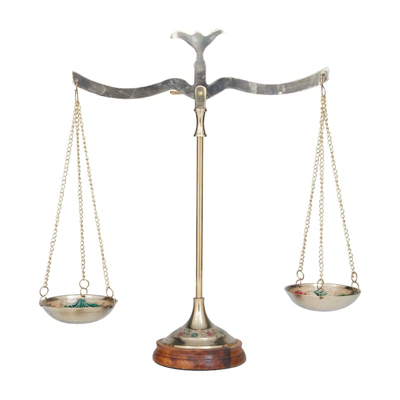 Gold Metal Small Vintage Style Decorative Scales with Red and Green Floral Accents