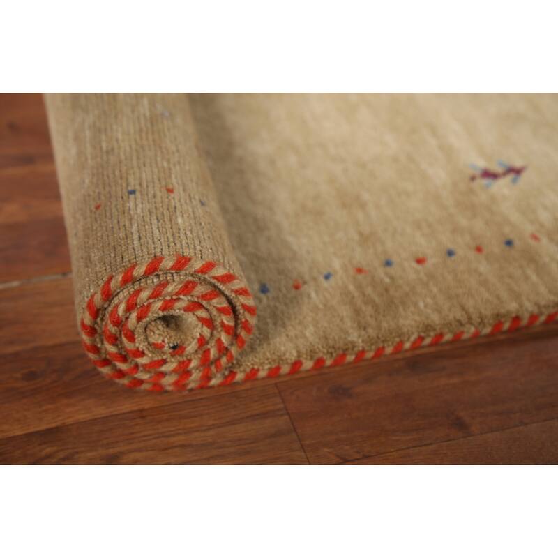 Gabbeh Indian Accent Rug Hand-Knotted Oriental Beige Wool Carpet - 2'11"x 5'3"