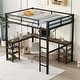 preview thumbnail 11 of 16, Full Size Metal Loft Bed with Built-in Desk and Open Shelves, Bed with Built-in Ladder and Guardrails