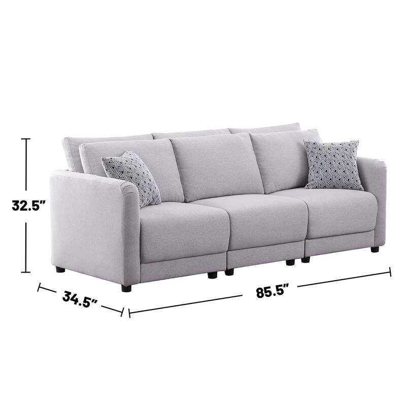Linen Upholstered Sofa with 2 Pillows in Light Gray