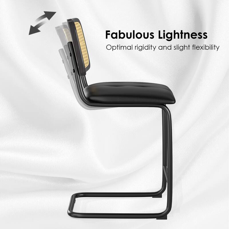 Farini Set of 2 PU Leather & Rattan Back Bar Stools, 24" Counter Height Armless Bar Chairs for Kitchen Island