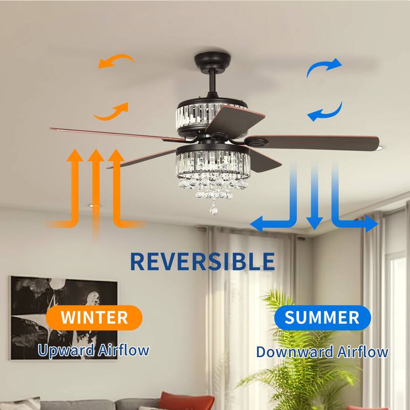Moasis 52" Chandelier Crystal Ceiling Fan Light with Remote Control