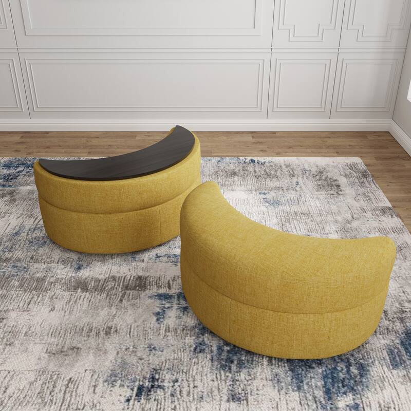 Chenille Half Moon Storage Ottoman(Set of 2) - Chenille - Mustard