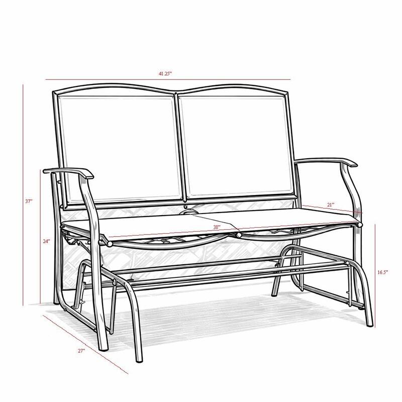 Kaycey 2-Person Black Metal Outdoor Loveseat Glider with Mix Grey Sling - N/A