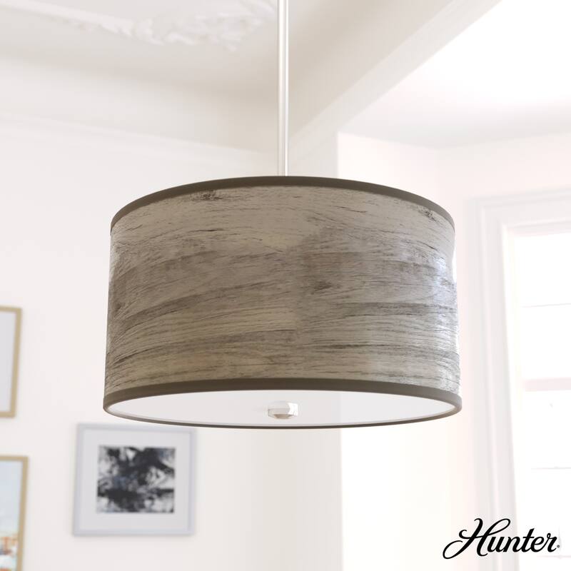Hunter Solhaven Drum Pendant Light - 14" - Warm Grey  Oak