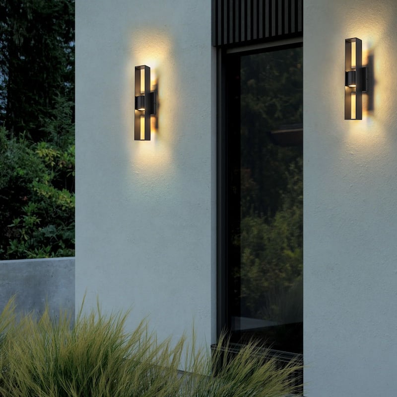 Modern Black Dimmable LED Outdoor Wall Sconce - 15.7 in.